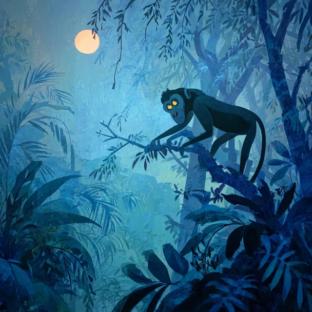 Monkey in Jungle Art Mary Blair Style
