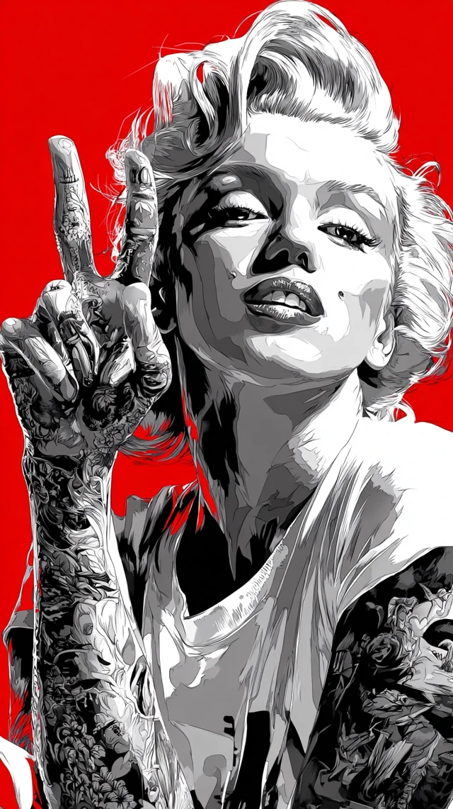 Marilyn Monroe Comic Art Red Black White