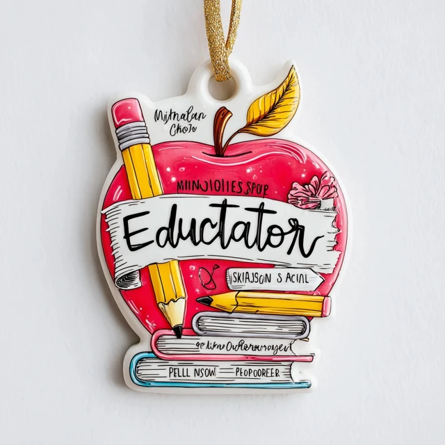 Teacher Christmas Ornament Apple Pencil Notebook