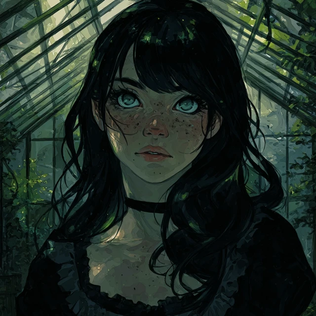 Fantasy Witch in a Greenhouse Illustration