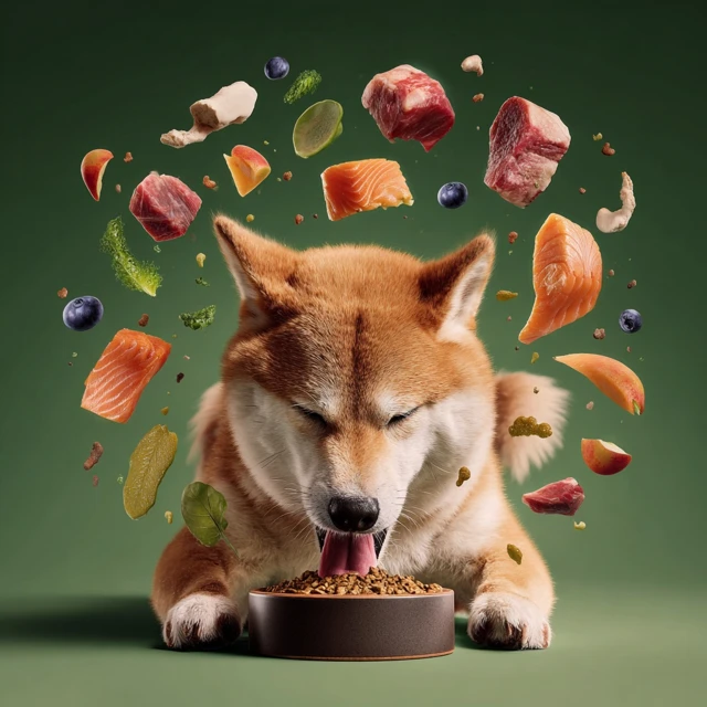 Happy Shiba Inu Eating Dog Food Studio Photo