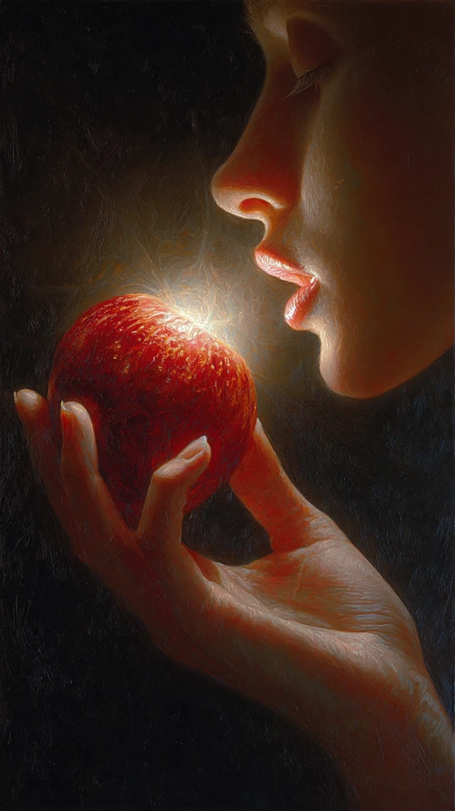 Angel with Apple Temptation Surreal Glow
