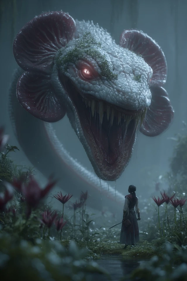Female Warrior vs. Snake Orchid Monster
