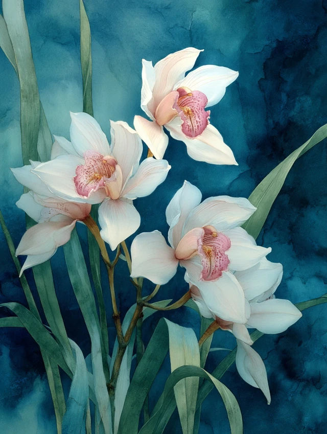 Cymbidium Orchids Traditional Chinese Painting
