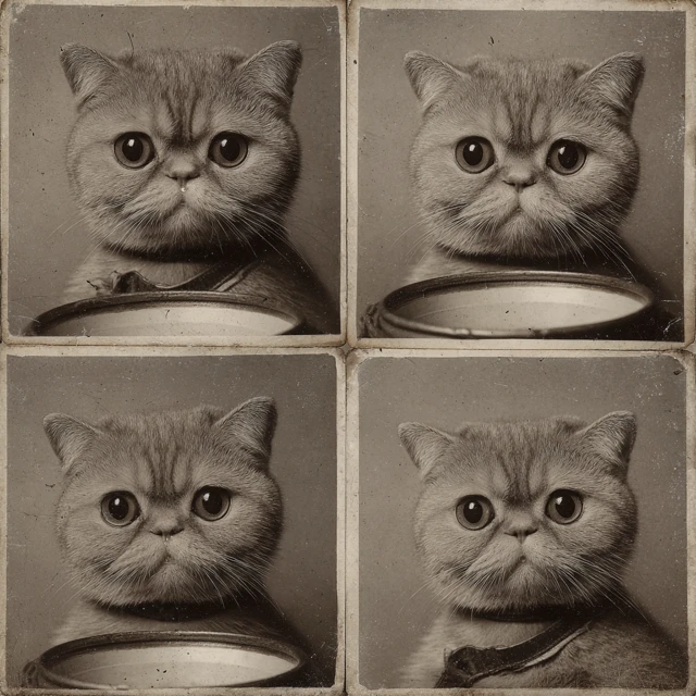 Retro Photobooth Cat with Bowl Cut