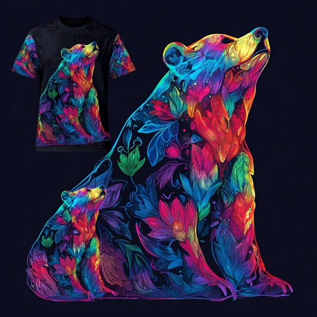Neon Floral Bear Shirt Design