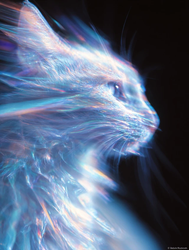 Ethereal Holographic Cat Abstract Art Photo