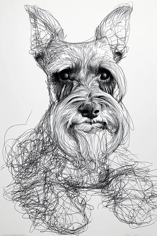 Abstract Line Drawing Miniature Schnauzer Portrait