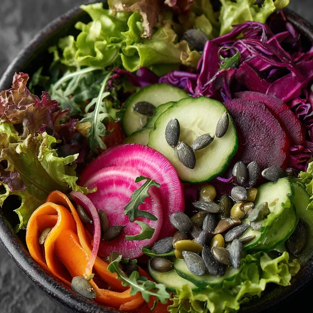 Healthy Salad Bowl with Fresh Vegetables and Greens