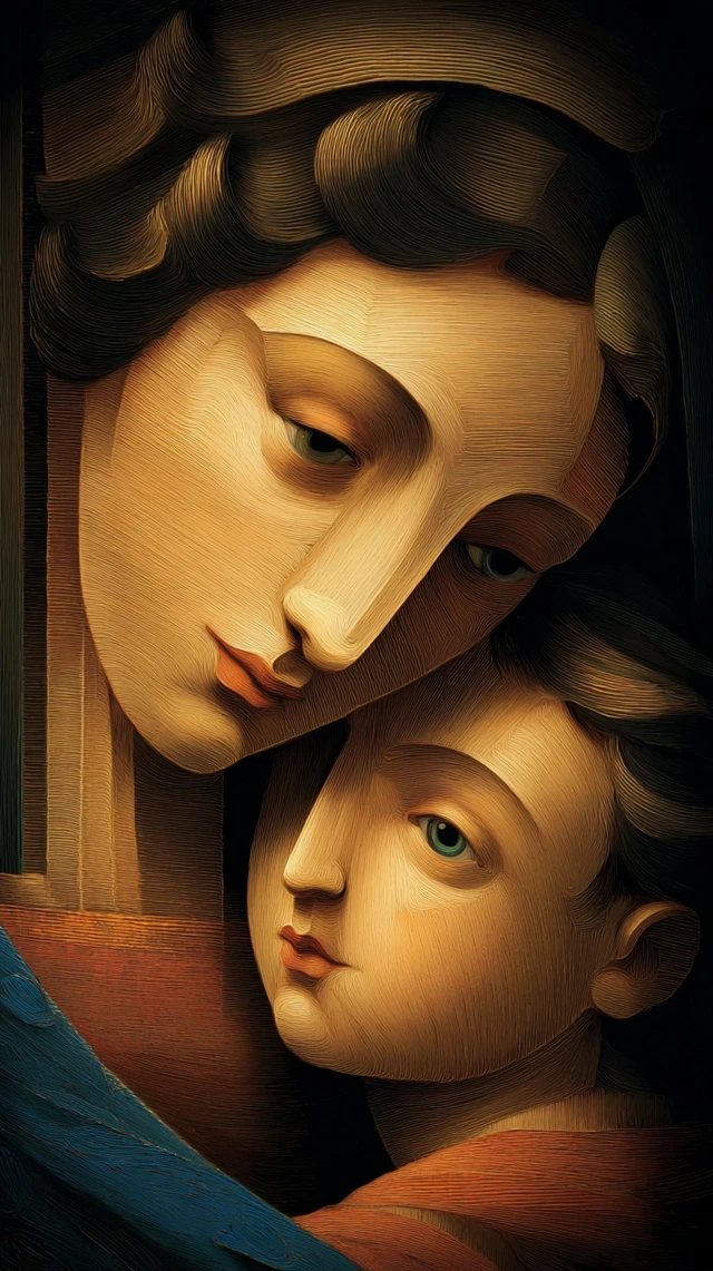 Mother and Child Geometrically Stylized Art