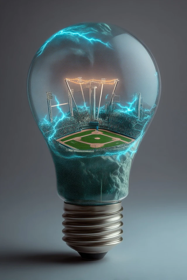 Baseball Field Inside Glowing Light Bulb Illustration