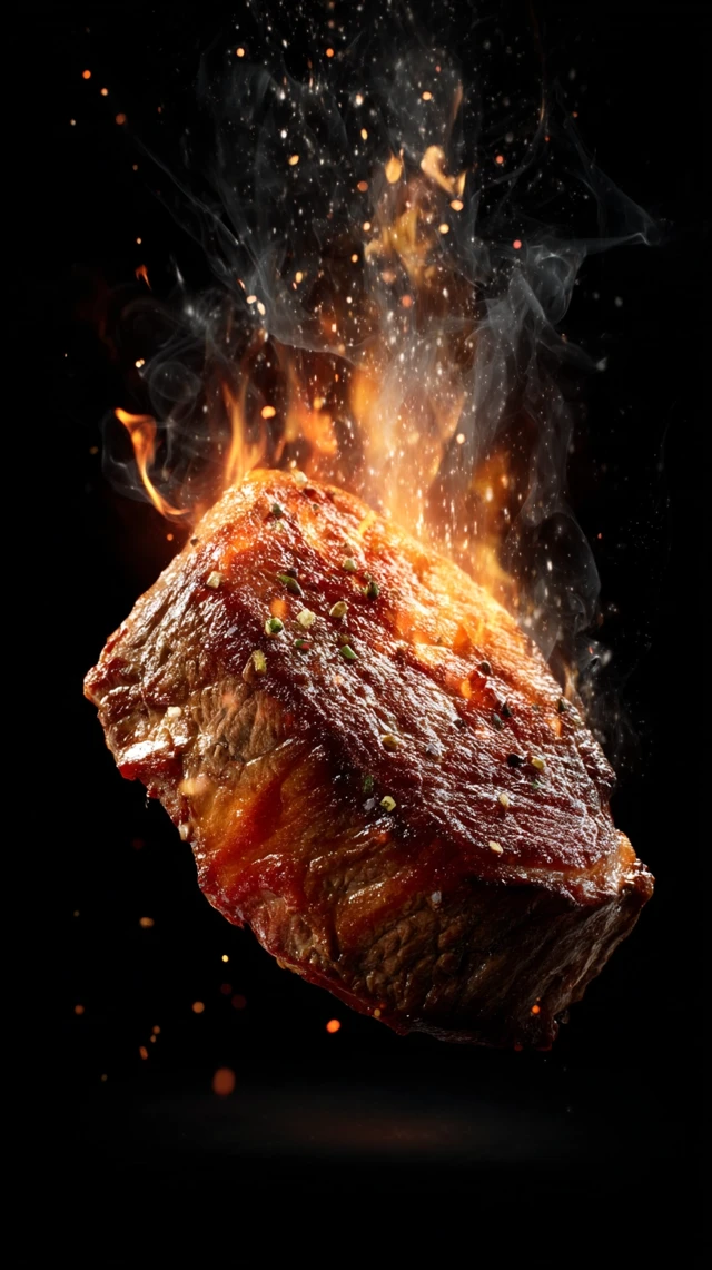 3D Beef Steak in Fire Delicious Food Image