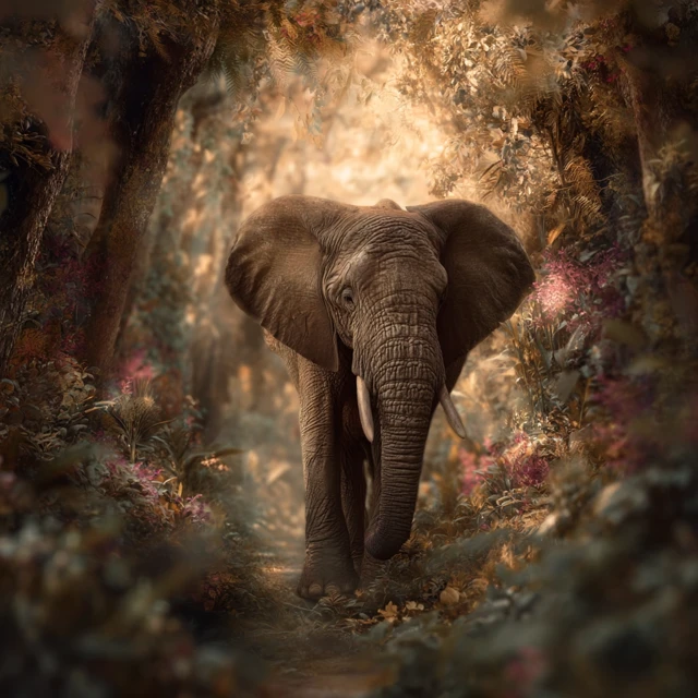 Elephant in the Woods Cartoon Illustration