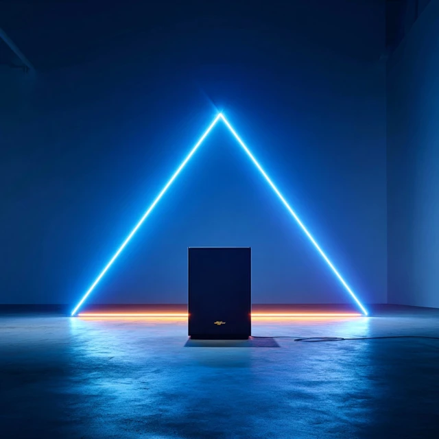Neon Geometric Pyramid in Dramatic Lighting