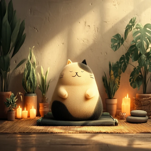 Meditating Cartoon Cat Peaceful Illustration