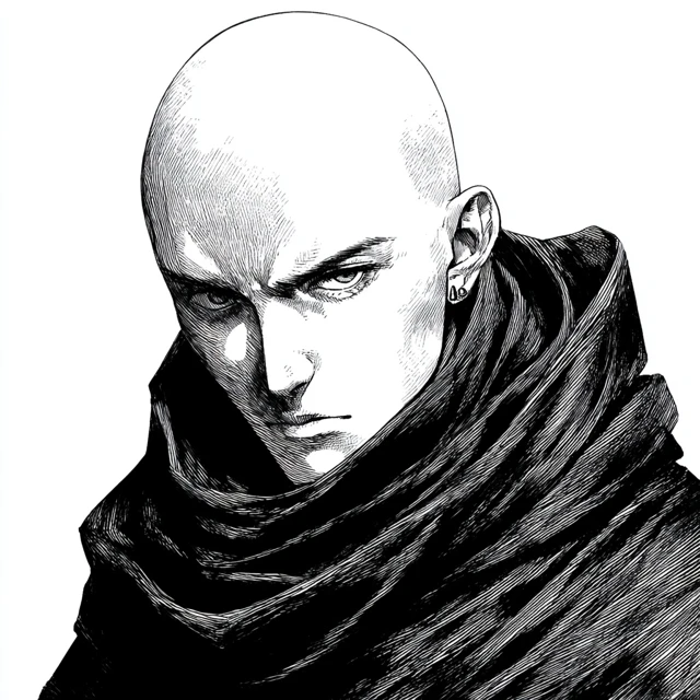 Bald Man Manga Style Black and White