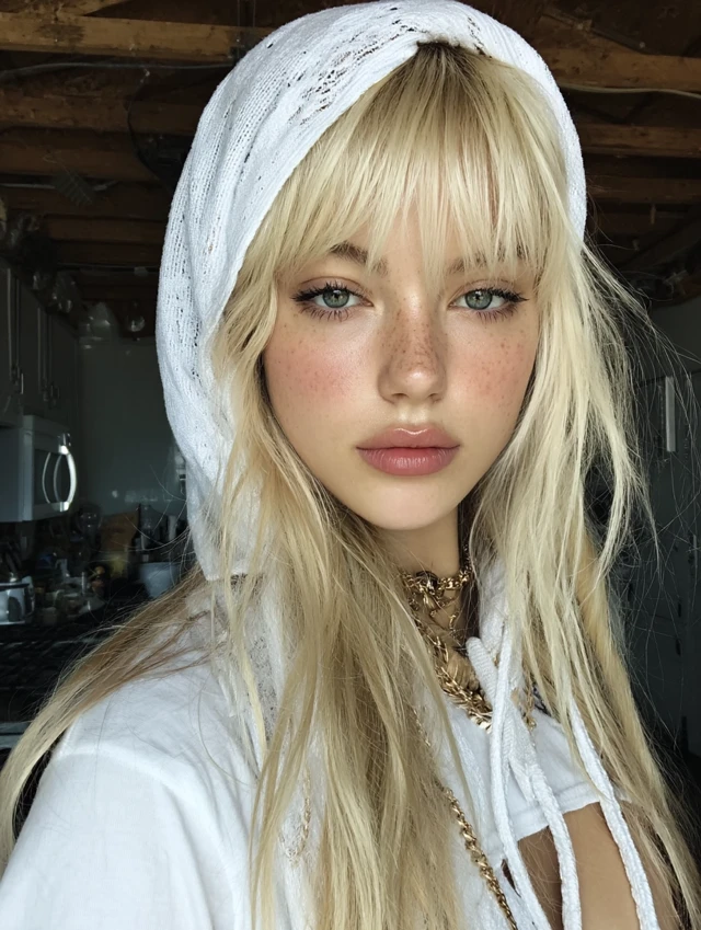 Beautiful Woman with Blonde Hair and Makeup