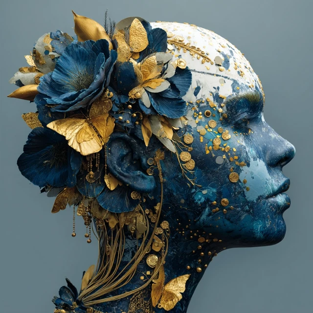Abstract Surreal Portrait with Blue Marble Skin
