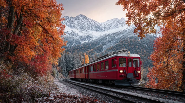 Autumn Train in the Mountains