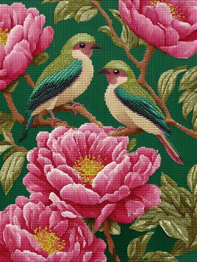 Cute Birds and Peonies 3D Diamond Painting