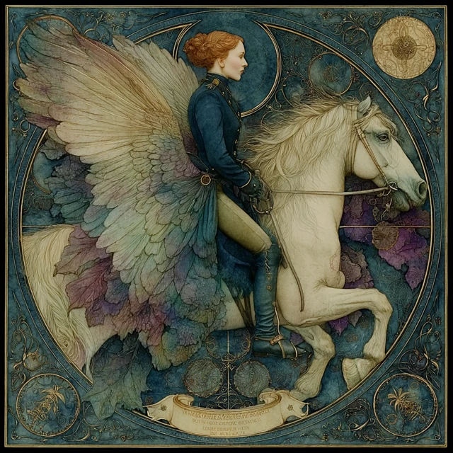 Winged Horse and Equestrian Art: Gustav Klimt Inspired Design