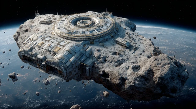 Space Dock on Asteroid in Space