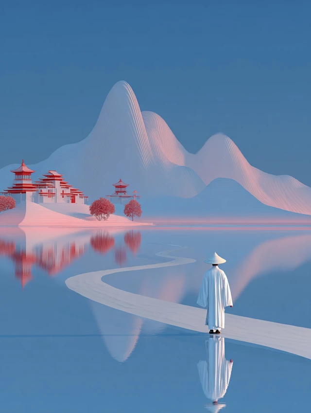 Dreamy Landscape Traveler in Ancient Costume