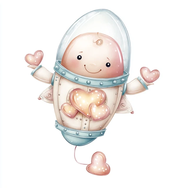 Adorable Rocketship with Glowing Hearts