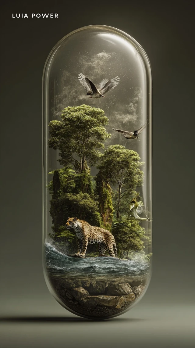 Miniature Jungle Scene in a Glass Capsule LUSA POWER