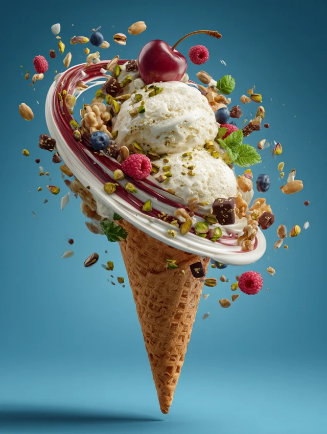 Gourmet Ice Cream Cone: Macro Shot of Vanilla Delight