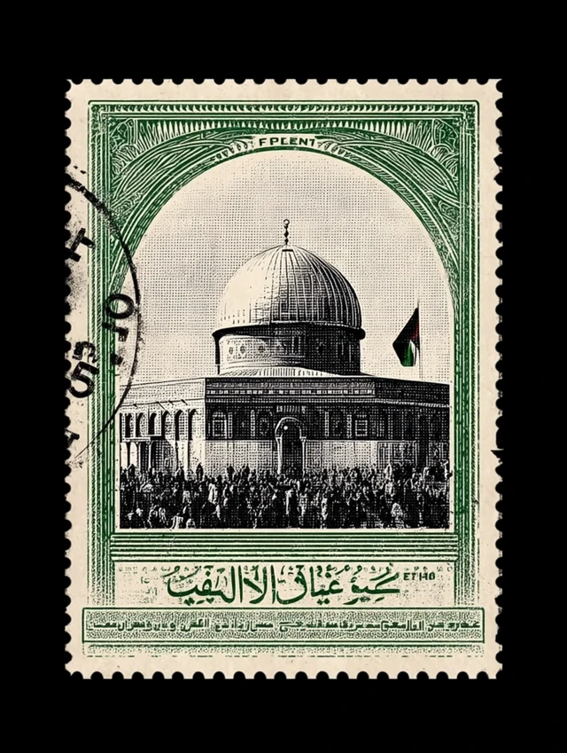 Vintage Stamp Palestine Dome of the Rock Protest