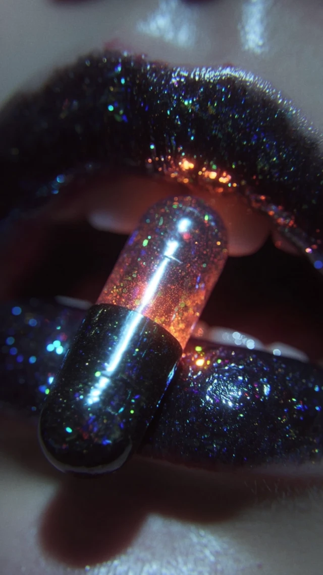 Glossy Lips and Holographic Pill - Cinematic Photo