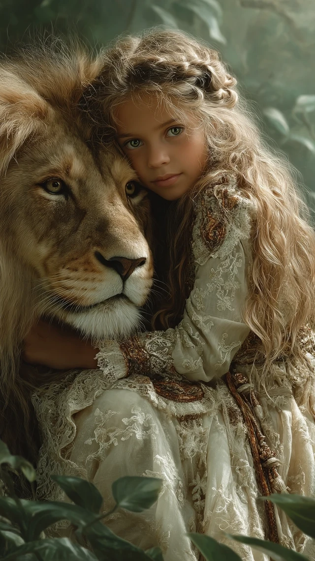 Girl and Lion Fantasy Art