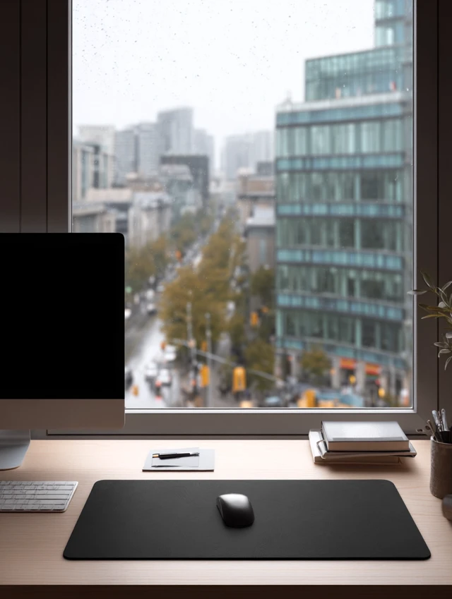 Mouse Pad Mockup - Computer Desk with City View