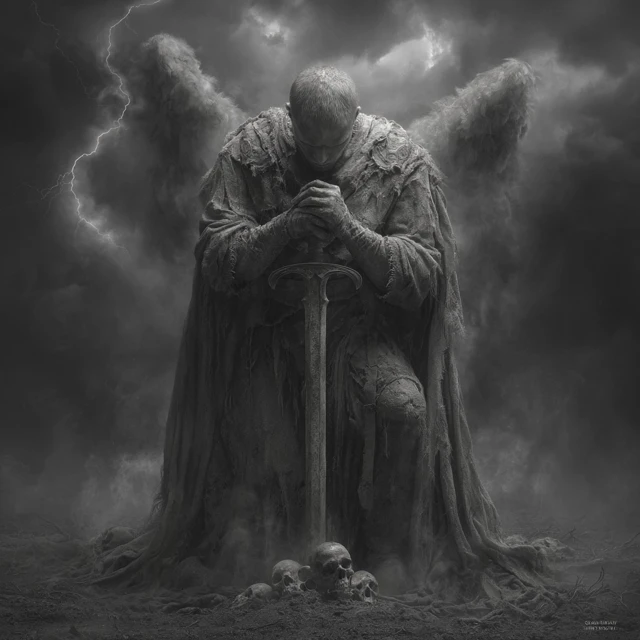 Warrior with Sword in Dramatic Black and White