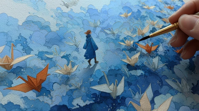 Watercolor Cranes in Sky Blue: Healing Art