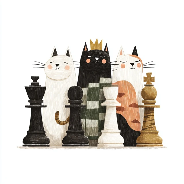 Cat Chess Pieces Vector Art for TShirts