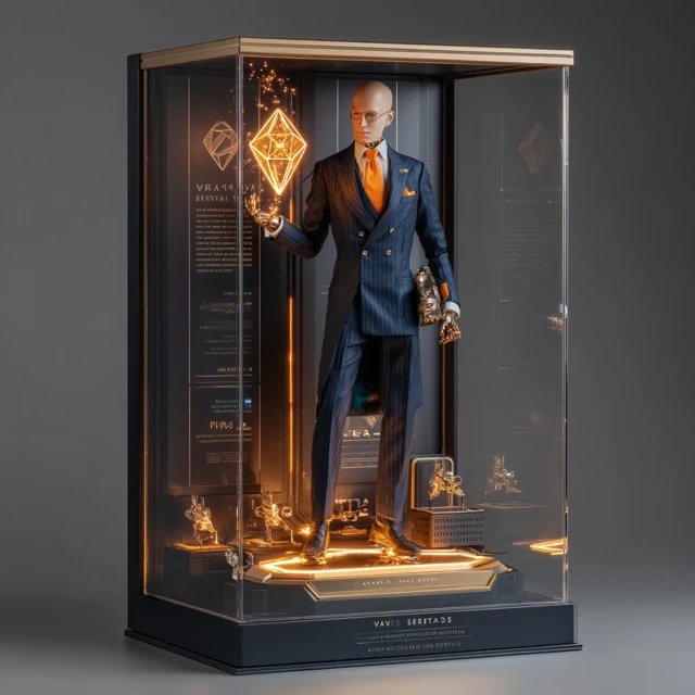 Luxury Action Figure: Futuristic Businessman in High-End Display