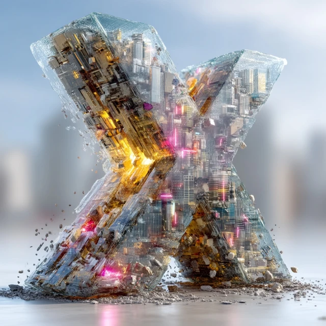 Exploding X Letter 3D Render Futuristic Tech Art