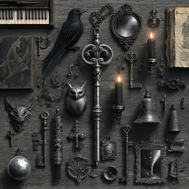 Gothic Skeleton Key with Owl