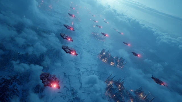 Frozen Wasteland Drone Formation Cinematic View