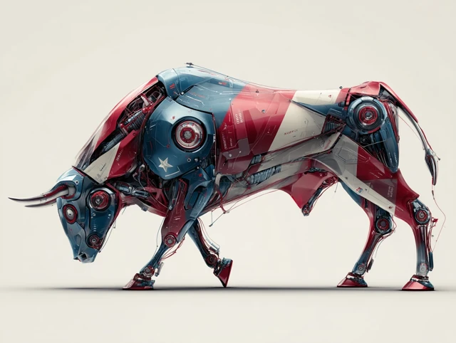 Cybernetic Bull Patriotic Red White and Blue