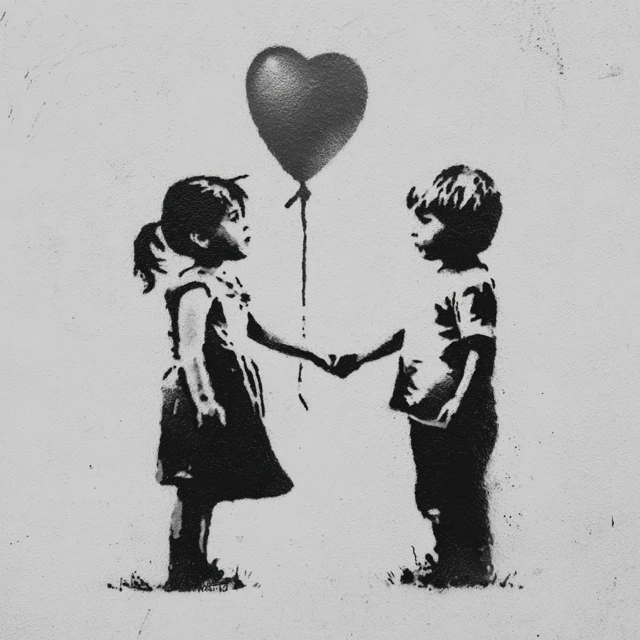 Banksy Stencil Art Children With Balloon