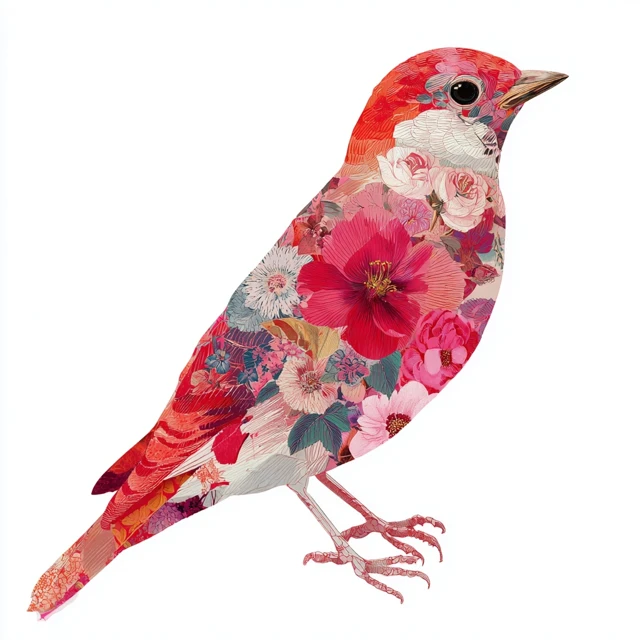 Colorful Bird Collage Art with Flowers