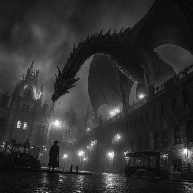 Dragon Over City Noir RPG Art