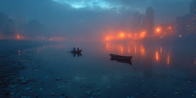 Evening Cityscape with Smog and River