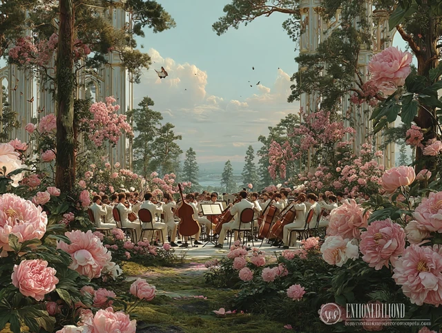 Orchestra in a Floral Paradise Dreamy Surreal Art