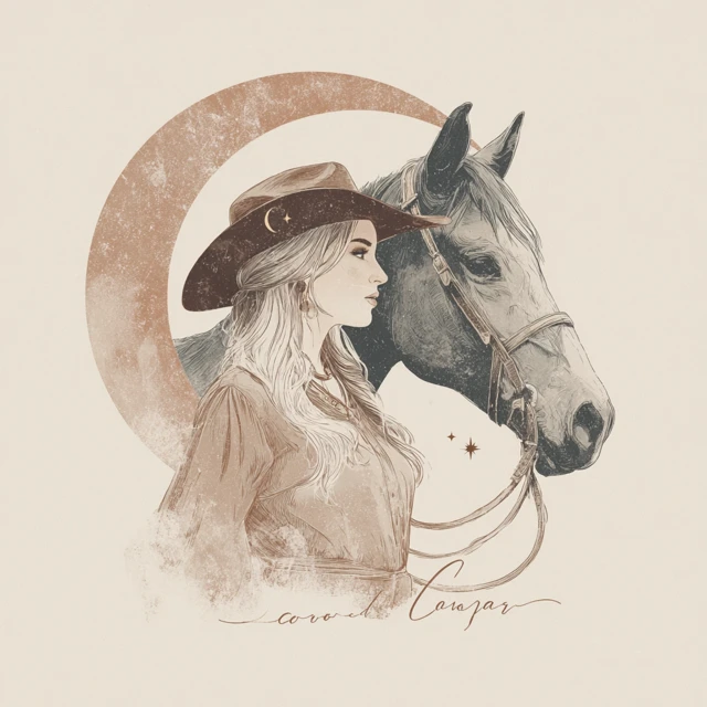Cowgirl Lunar Retro Minimalist Illustration