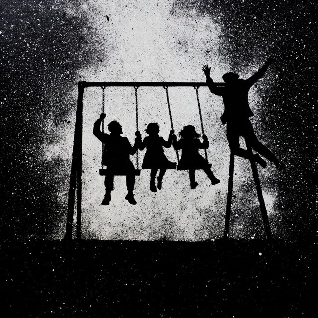 Friends Farewell Floating to Space Silhouette Art