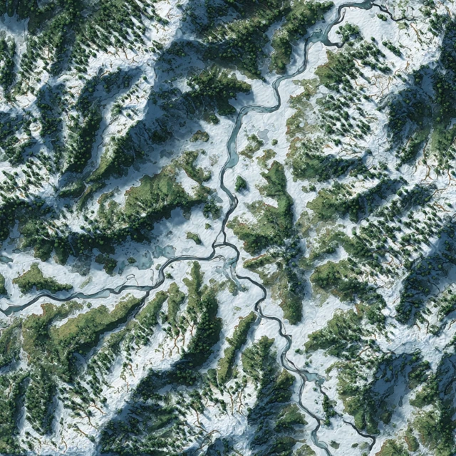 Snowy Mountain Map Valleys and Pine Forests